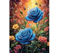 Rosas Azules en un jardín mágico Rompecabezas 500 Piezas Cartón Grueso para Parejas Sueño Mágico de Ciencia Ficción Estimulación Mental Actividad Días Libres Decoración Hogar 500 PCS