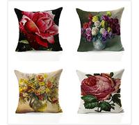 Rosas Col Juego de 4 Cojines Sofa 30x30cm Moderno Cuadrado Exterior Decorativo Funda Cojin Doble Cara Soft Funda De Cojines Fundas Cojin con Cremallera Oculta para Sala De Estar Casa Decoración