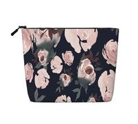 Rosas de Acuarela Rosadas con Flores Azul Marino Oscuro,Neceser de Maquillaje de imitación Lino, Neceser de Viaje portátil