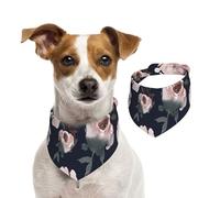 Rosas de Acuarela Rosadas con Flores Azul Marino Oscuro,Pañuelos de algodón para Perros, Bufandas Ajustables para Mascotas,L