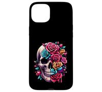 Rosas de azúcar de media flor media calavera para mujeres y niñas Halloween Carcasa para iPhone 15 Plus