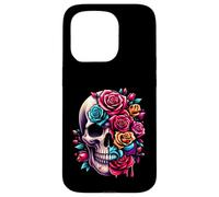 Rosas de azúcar de media flor media calavera para mujeres y niñas Halloween Carcasa para iPhone 15 Pro