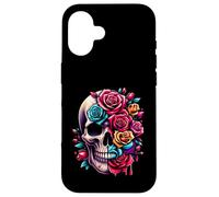 Rosas de azúcar de media flor media calavera para mujeres y niñas Halloween Carcasa para iPhone 16