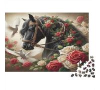 Rosas de Caballo Negro Puzzle 1000 Piezas Papel Reciclado para Adultos Puzzle para Adultos Juego Familiar Divertido y desafiante para Adultos y niños a Partir de 12 años 38x26cm/1000pcs