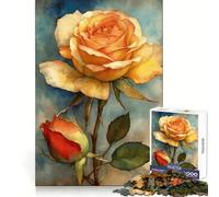 Rosas en Acuarela ︰ Flores Amarillas y Rojas para Adultos Rompecabezas de 1000 Piezas Ejercicio Mental Recreación Tranquila Ajuste Perfecto (38x52cm)