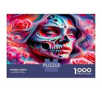 Rosas en Espiral Calavera 1000 Piezas Estética Vibrante de la Muerte Puzzle para Adultos-Cartón Resistente-para Parejas, Ultra Difícil, Top Calificado, Actividad Casa 52x38cm/1000pcs