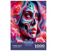 Rosas en Espiral Calavera 1000 Piezas Set De Estética Vibrante de la Muerte Puzzle Clásico, Cartón Ecológico - Reto Educativo, Juego En Casa, Genial Idea De Regalo para Fans 38x26cm/1000pcs