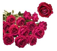 Rosas Flores Artificiales,15 Piezas Ramo de Rosas Artificiales de Seda 2.7 x 20 in Realista Largo Tallo Flores Rosas Rojas Artificiales,para Bodas,Día de San Valentín,Decoración de Hotel (Rosa roja)