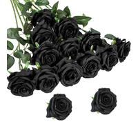 Rosas Flores Artificiales,15 Piezas Ramo de Rosas Artificiales de Seda 2.7 x 20 in Realista Largo Tallo Flores Rosas Rojas Artificiales,para Bodas,Día de San Valentín,Decoración de Hotel (Negro)