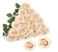 Rosas Flores Artificiales,15 Piezas Ramo de Rosas Artificiales de Seda 2.7 x 20 in Realista Largo Tallo Flores Rosas Rojas Artificiales,para Bodas,Día de San Valentín,Decoración de Hotel (Champán)