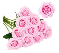 Rosas Flores Artificiales,15 Piezas Ramo de Rosas Artificiales de Seda 2.7 x 20 in Realista Largo Tallo Flores Rosas Rojas Artificiales,para Bodas,Día de San Valentín,Decoración de Hotel (Rosa claro)