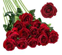 Rosas Flores Artificiales,15 Piezas Ramo de Rosas Artificiales de Seda 2.7 x 20 in Realista Largo Tallo Flores Rosas Rojas Artificiales,para Bodas,Día de San Valentín,Decoración de Hotel (Burdeos)