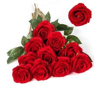 Rosas Flores Artificiales,15 Piezas Ramo de Rosas Artificiales de Seda 2.7 x 20 in Realista Largo Tallo Flores Rosas Rojas Artificiales,para Bodas,Día de San Valentín,Decoración de Hotel (Lacre)