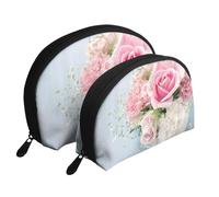Rosas Flores Rosadas, Bolsa de Maquillaje de Concha, Monedero pequeño para Mujer, Bolsa de artículos de tocador, Bolsa de cosméticos, 2 Piezas