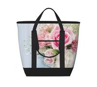 Rosas Flores Rosadas,Bolsas de almuerzo de gran capacidad, bolsa de mano térmica para mujeres, hombres, trabajo, picnic, viajes.