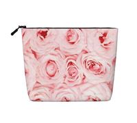 Rosas Frescas Rosadas Impresas,Neceser de Maquillaje de imitación Lino, Neceser de Viaje portátil
