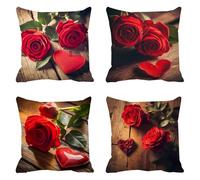 Rosas Funda Cojin 35 x 35 Juego de 4 Rojo Cojines Sofa Lino Funda de Almohada Cojines Decorativos, Cojin Infantil Pillow Case Cuadrado Cushion Covers Almohada Sofa, Home Decoration a-611