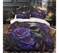 Rosas moradas Funda de Edredón Cierre de Cremallera Oculta Juego de 3 Piezas Microfibra Suave Estampado 3D incluye Fundas de Almohada Antialérgica gótico Funda Edredon for niña Single（135x200cm）