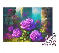 Rosas Moradas Puzzle para Adultos Puzzle de 1000 Piezas Papel Ruinas de Castillo Relajante Decoración Regalo 70x50cm/1000pcs