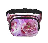 Rosas peonía Acuarela Lila, Violeta y púrpura,Riñonera Cuadrada de Doble Capa, Bolso de Viaje, Bolso Informal para el Pecho.
