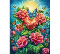 Rosas Rojas con una Mariposa Puzzles 1000 Piezas Desafío Nivel Difícil Ciencia ficción sueño mágico Rompecabezas para Adultos Aliviar Estrés Decoración Hogar DIY Moderno Portátil 1000 PCS