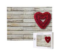 Rosas Rojas en Forma de corazón Impresas,Rompecabezas de Madera de 500 Piezas, Juego Familiar, Rompecabezas para Adultos, Adolescentes, decoración del hogar