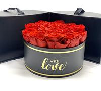Rosas Rojas preservadas en Caja de Regalo con Apertura y Lazo - Rosas eternas Regalo San Valentín - Flores preservadas y eternas (día de la Madre,cumpleaños,Aniversario) (18 Rosas Rojas)