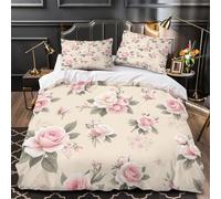 Rosas rosadas Funda de Edredón Cierre de Cremallera Oculta Juego de 3 Piezas Impresión 3D incluye Fundas de Almohada Suave Patrón floral vintage_1 Funda Edredon for Ancianos Single（135x200cm）