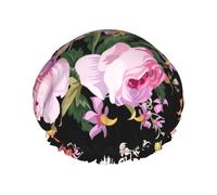 Rosas rosadas vintage en la naturaleza rosa,Gorro de ducha, gorro de noche, gorro de baño elástico impermeable de doble capa, reutilizable para el cabello.