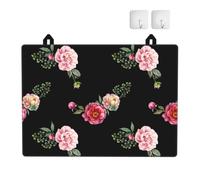 Rosas Rosas y Rojas Estilo Vintage con Estampado Floral sobre Fondo Negro., Protector de encimera de Cocina Antideslizante y Absorbente de Goma TPU de 72 x 52 cm