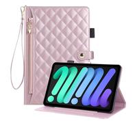 Rosbtib Funda para iPad mini 7th 2024 (A17 Pro) / iPad mini 6th 2021 de 8.3 pulgadas, funda de piel sintética con cremallera, ranura para tarjetas y función de soporte, color rosa