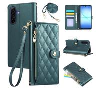 Rosbtib Funda para Samsung Galaxy A17 4G/5G 2025 6.7 Pulgadas, Funda de móvil de cuero PU con bordado de rejilla de diamantes, Galaxy A17 Flip Caso con Correa de Muñeca y Correa Larga Crossbody, Verde
