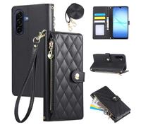 Rosbtib Funda para Samsung Galaxy A17 4G/5G 2025 6.7 Pulgadas, Funda de móvil de cuero PU con bordado de rejilla de diamantes, Galaxy A17 Flip Caso con Correa de Muñeca y Correa Larga Crossbody, Negro