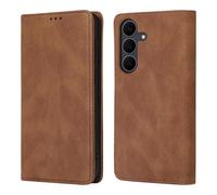 Rosbtib Funda para Samsung Galaxy S25 FE 5G con cierre magnético a prueba de golpes, funda protectora de piel sintética con tapa y 3 ranuras para tarjetas, funda para Samsung S25 FE - Marrón retro