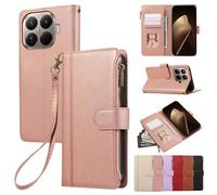 Rosbtib Funda para Xiaomi 15T Pro 5G 2025 6.83 Pulgadas Funda de Cuero con Cremallera Cierre Magnético Carcasa de Cartera con 4 Ranuras para Tarjetas Función Stand Cover Xiaomi 15T Pro, Rosa