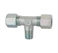 Rosca en T, R 1/2 A, diámetro exterior del tubo de 15 mm, PN máx. 315 bar, SW1 27, SW2 19, acero galvanizado.