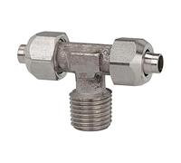 Rosca en T, R 1/4 A, para manguera 8/6 mm, SW 14/10, rango de presión máx. 25 bares, temperatura -40 °C hasta 200 °C, ES 1.4404.