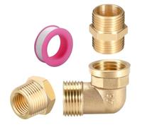 Roscid 3 piezas G1/2 Juego de Racor Roscado de Latón - 1/2" Codo de 90 Grados + Doble Boquilla Hexagonal de 1/2 Mancho + Racor Reductor de 3/4" Macho a G1/2" Hembra para Conexión de Tuberías