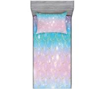 Roscloud Girls Mermaid Scale Bates Bates Tamao gemelo - 2 piezas Rainbow Pearl Diamond Stars Kids Fited Fited (Hoja ajustada x 1 fpillowcase x 1