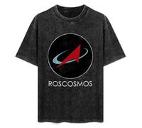Roscosmos Russian Space Agency Men's T-Shirt Unisex Black Cotton Print tee Shirts M