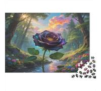 Rose 1000Pc Adult Jigsaws Dark Purple Rose in Enchanted Forest for Adults Challenging & Brainteasing Puzzle Games 38x26cm/1000pcs