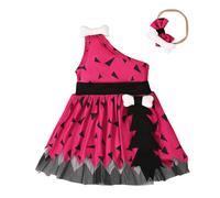 (Rose,90)Vestido de malla sin mangas The Croods con banda para el cabello Disfraz de disfraces Fiesta de Halloween