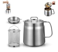 Rose and Teddy Stainless Steel Fryer, 53/68oz 2 in 1 Fryer Oil Filter with Strainer and Basket, Large Capacity Versatile Oil Filter Pot Vessel, for Kitchen Storing Grease Frying Basket (68oz)