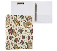 Rose and Tiger - Carpeta de 3 anillas de 1.5 pulgadas, organizador de documentos de material PVC con anillo en D y bolsillo transparente para suministros de oficina, 1 paquete