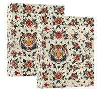 Rose and Tiger - Carpeta de 3 anillas de 1.5 pulgadas, organizador de documentos de material PVC con anillo en D y bolsillo transparente para suministros de oficina, paquete de 2