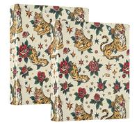 Rose and Tiger - Carpeta de 3 anillas de 1.5 pulgadas, organizador de documentos de material PVC con anillo en D y bolsillo transparente para suministros de oficina, paquete de 2