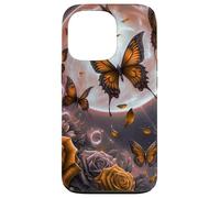 Rose Butterfly Design Cute Orange Floral Print Flower Galaxy Carcasa para iPhone 13 Pro