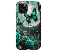 Rose Butterfly Design Teal Blue Floral Print Flower Galaxy Carcasa para iPhone 11 Pro
