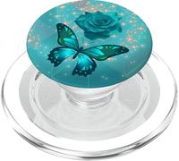 Rose Butterfly Flower Cell Phone Button Pop Up Holder Teal PopSockets PopGrip para MagSafe