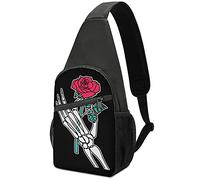 Rose Flower in Skeleton Hand Sling Bag Crossbody Hombro Viaje Cofre Mochila Senderismo Mochila para Deportes Compras Trabajo